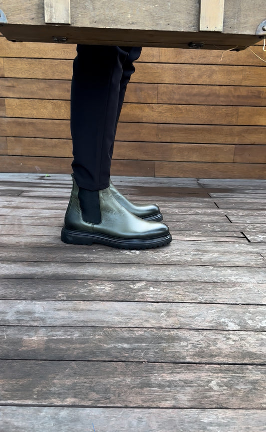Olive green Chelsea boots