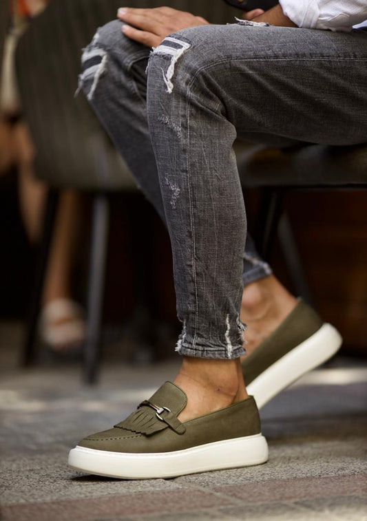 Olive green loafer with clip top