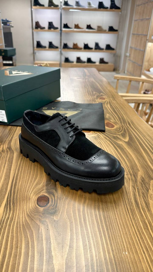 LuxUbuntu high sole black leather & suede