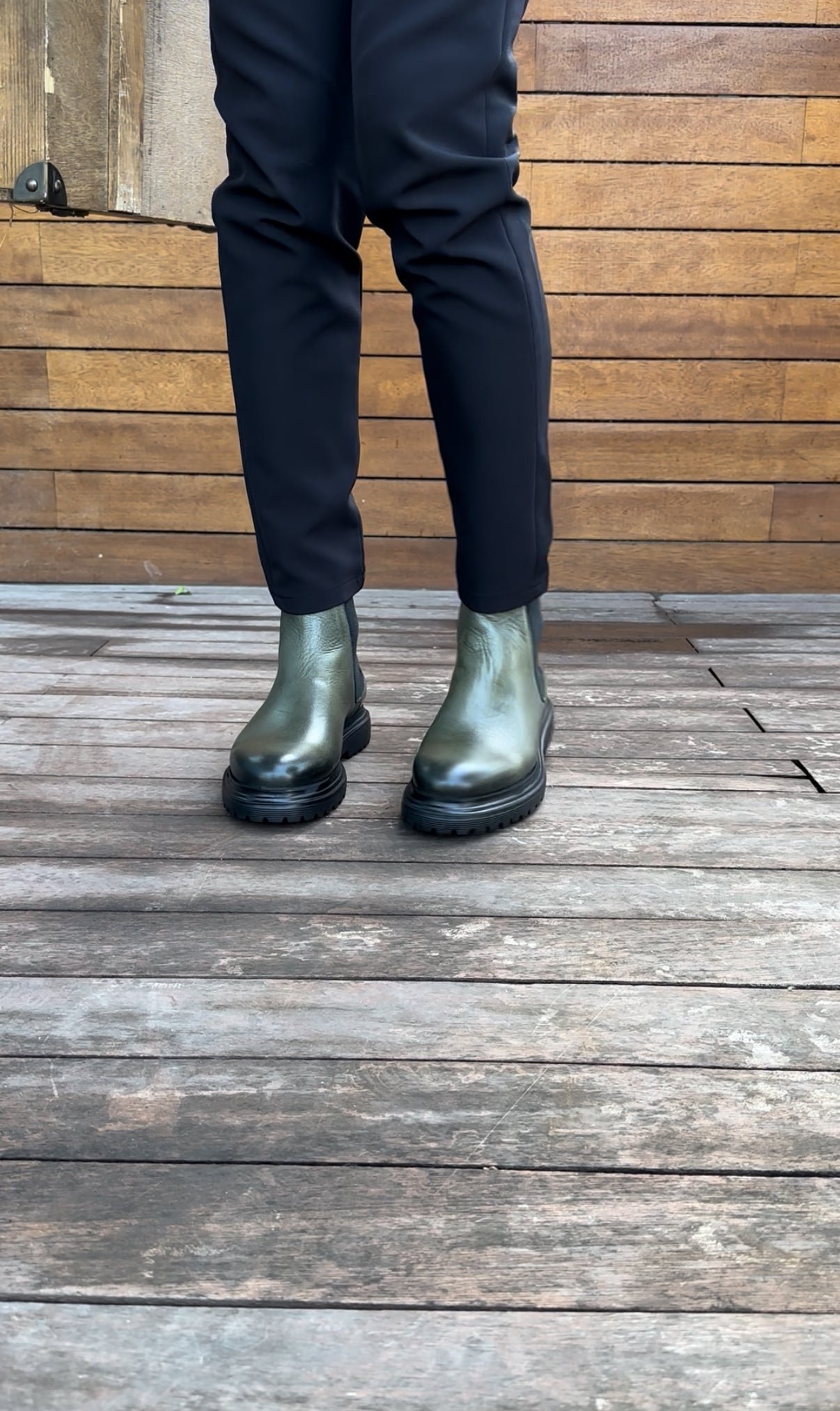 Olive green Chelsea boots