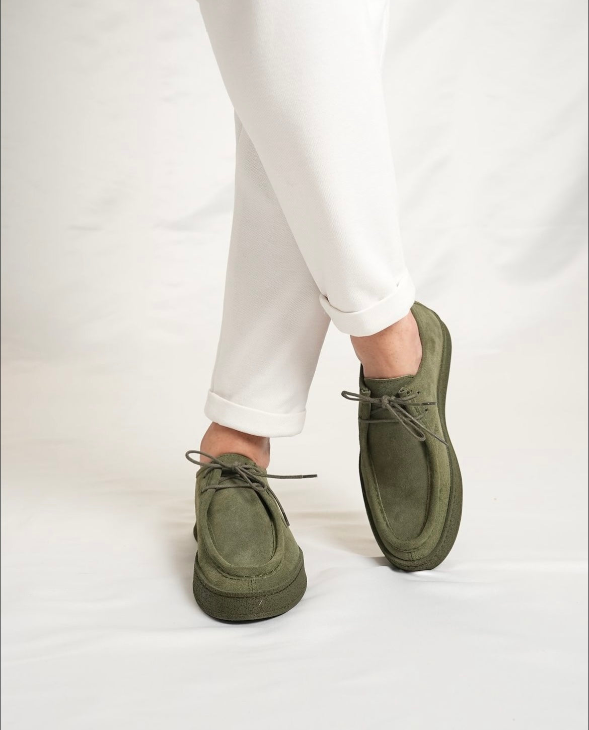 Olive green nubuck loafer with laces
