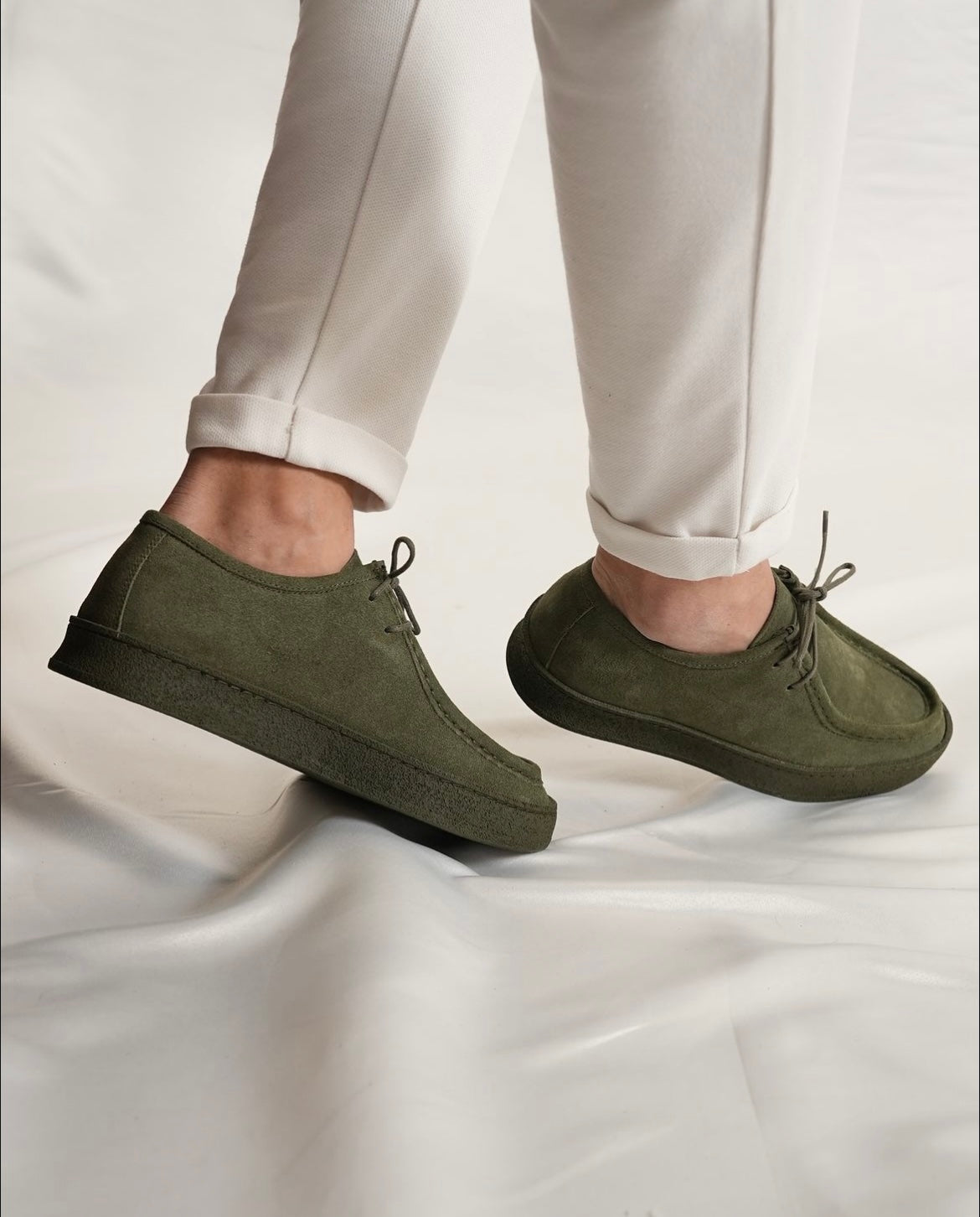 Olive green nubuck loafer with laces