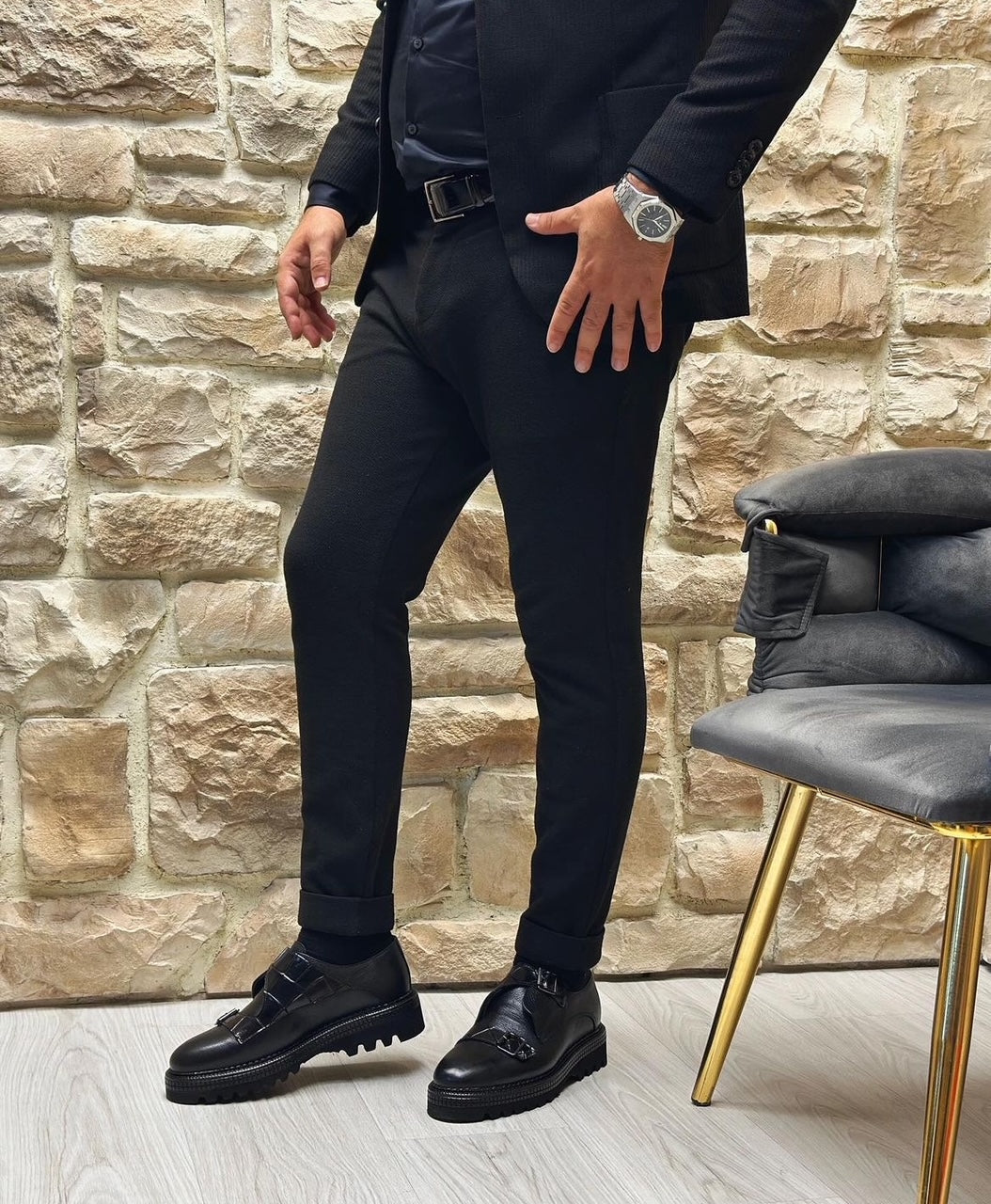 Black genuine leather brongues 012 with clips