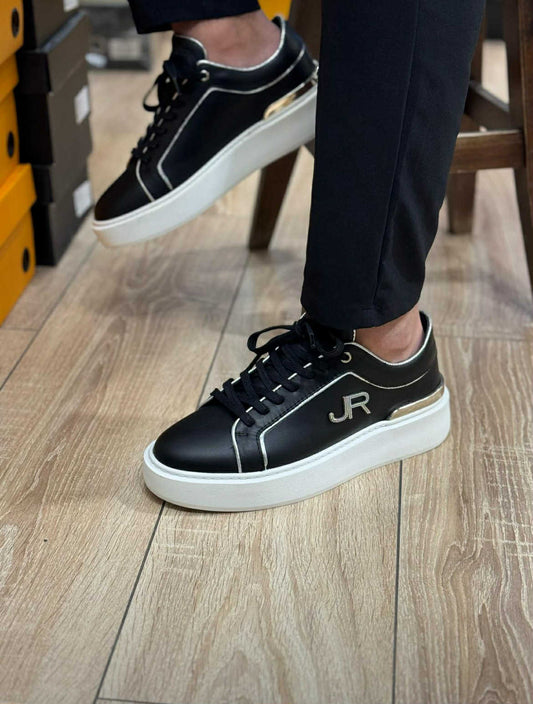 John Richardo Black and White Leather Sneaker