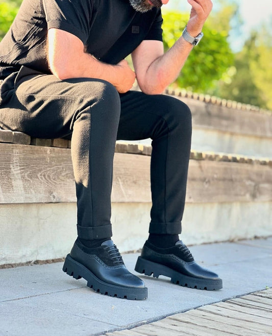 High-sole classic black leather