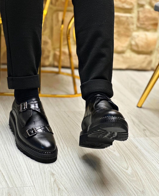 Black genuine leather brongues 012 with clips